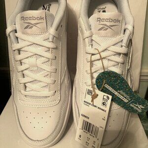 REEBOK Court Advance - New - White Leather Sneakers size 8, w/ Memory Tech Form